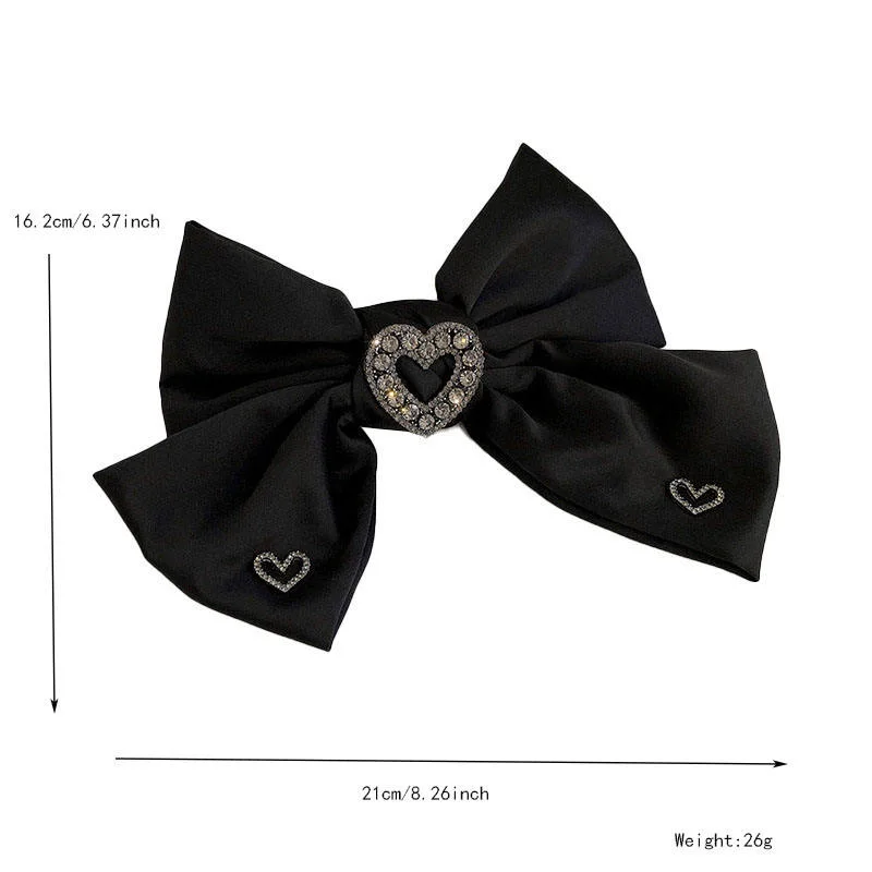 Fashion Black Fabric Hair Accessories Diamond-Studded Pearl Bow Hairpin