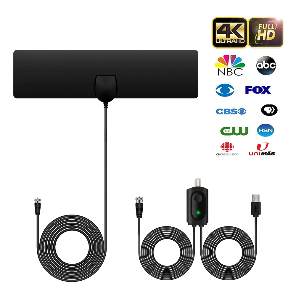 HDTV amplificada antena interior longa 250+ Km Gama de recepção de sinal- Amplificador amplificador de sinal - Suporte 4K 1080P todos os televisores antigos 16,5 metros de cabo coaxial cabo HDTV/adaptador de CA