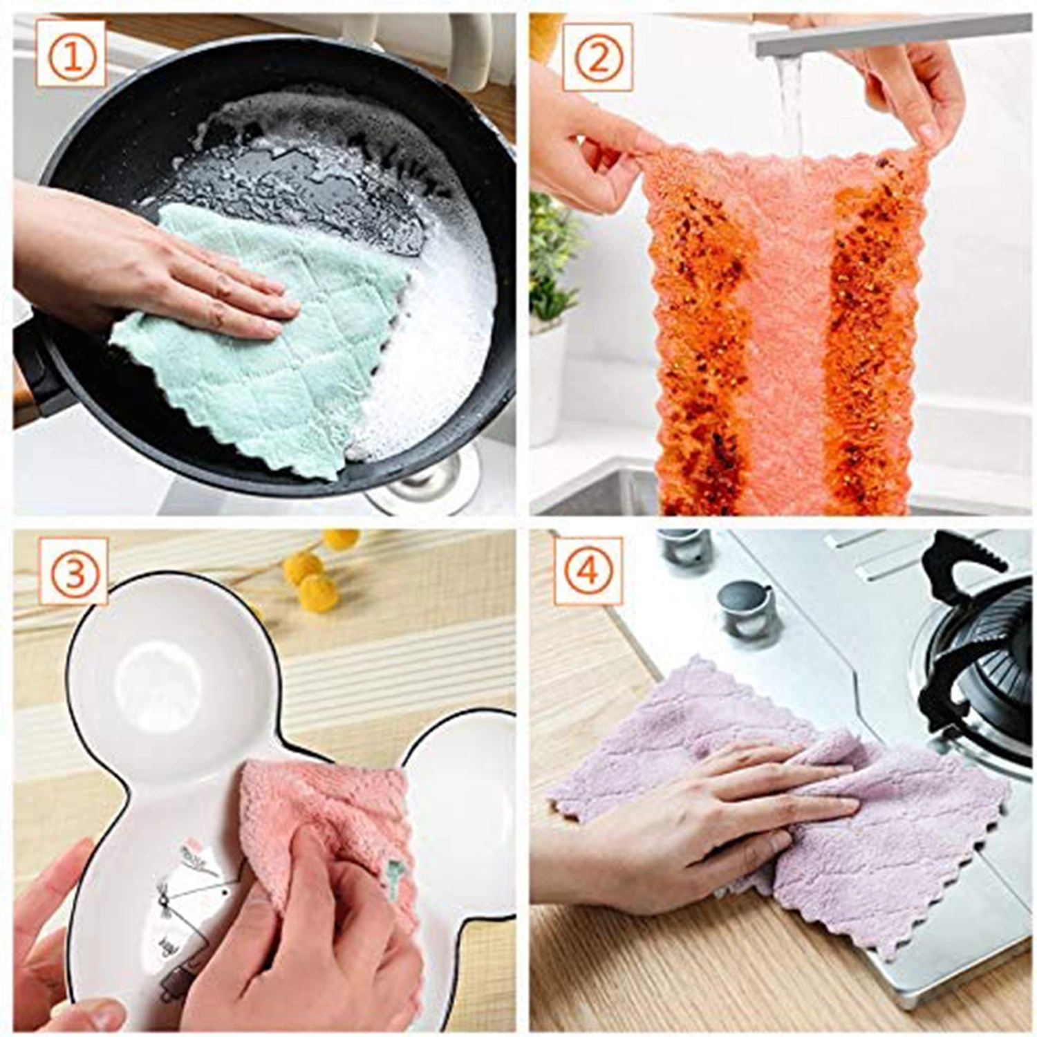 Las ventas de Hot 12*25cm Super absorbente de cocina de platos de vidrio de doble cara Toalla de baño, limpieza de microfibra Multi-Color paños de coche