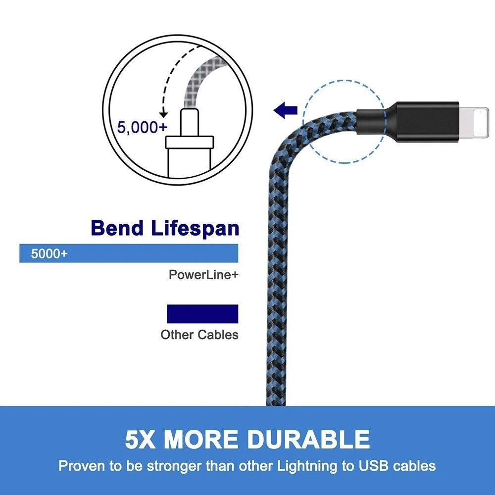 Cable USB duradero de carga rápida de nylon trenzado 2A para iPhone 11