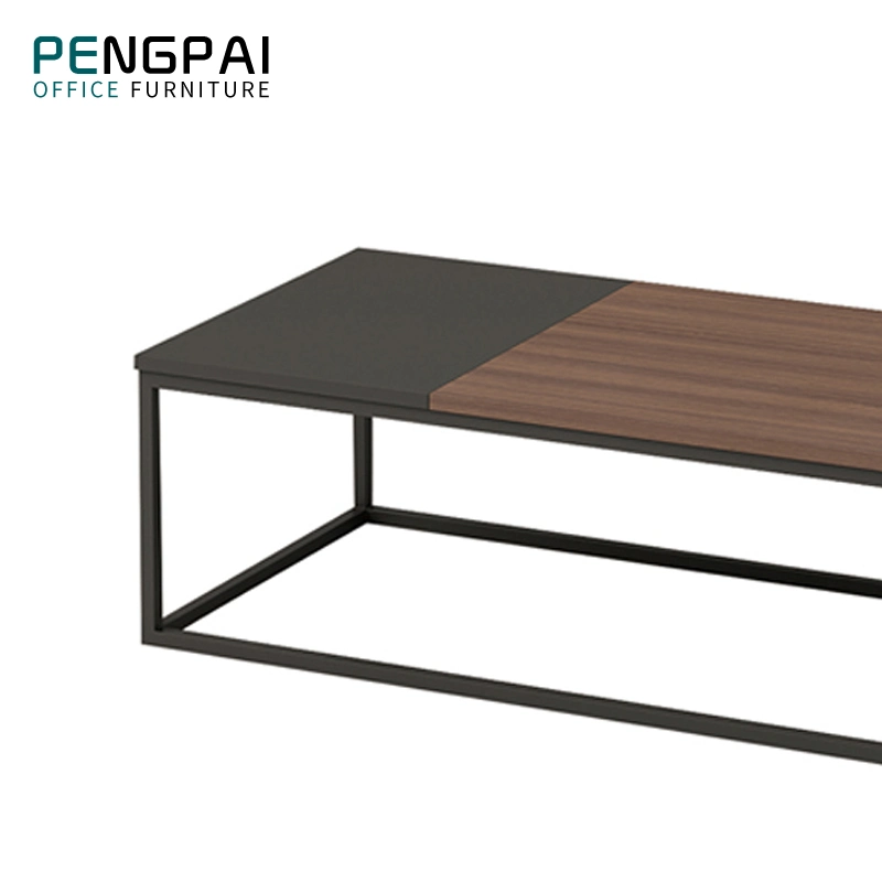 Office Furniture Wooden Rectangular Decorative Metal Iron Frame Coffee Table