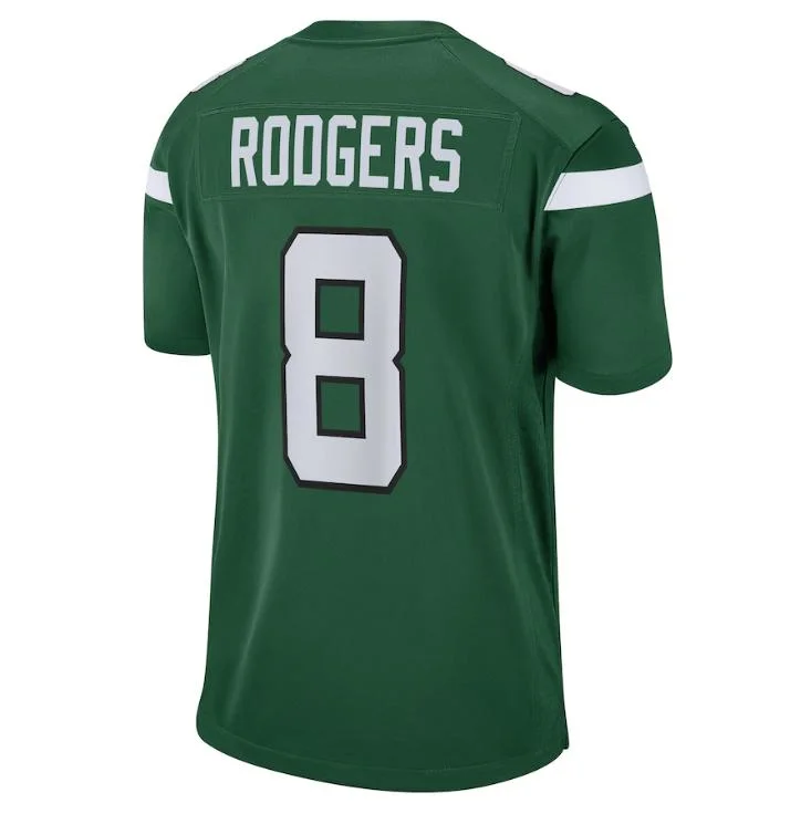 New York 8 Aaron Rodgers White Green Black Limited cosido Camisola de futebol americano