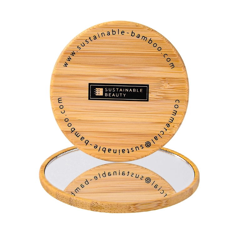 Eco-Friendly Bamboo Mirror Round Design Pocket Makeup Hand Mirror for Girls Gift Beauty Cosmetic Tools