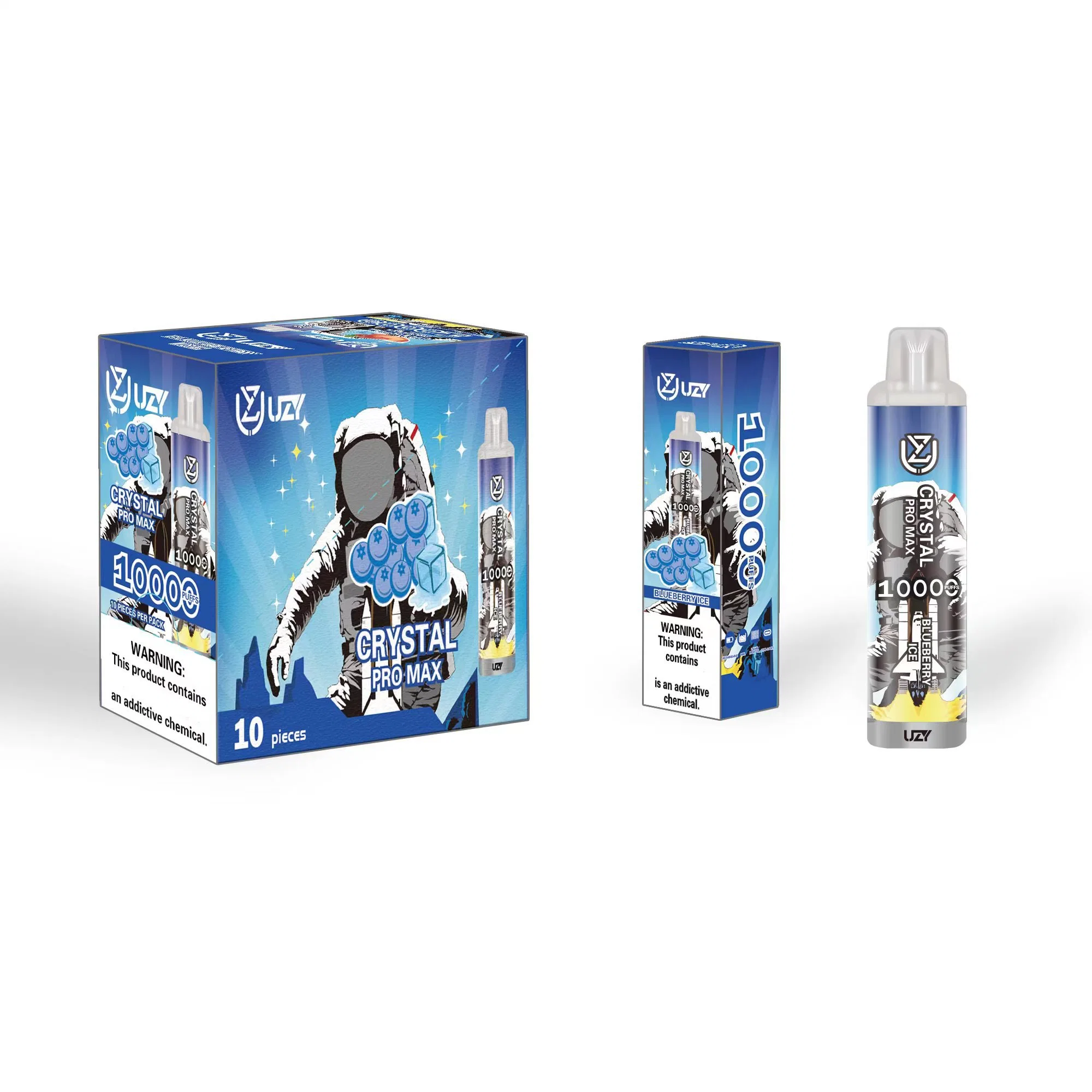 Uzy Crystal 10000 Puff PRO Max السجائر الإلكترونية القابلة للاستخدام 16 مل خرطوشة مزودة ببطارية قابلة لإعادة الشحن سعة 650 مللي أمبير/ساعة، قلم Vape، مصباح إضاءة مصباح RGB 12 نكهات