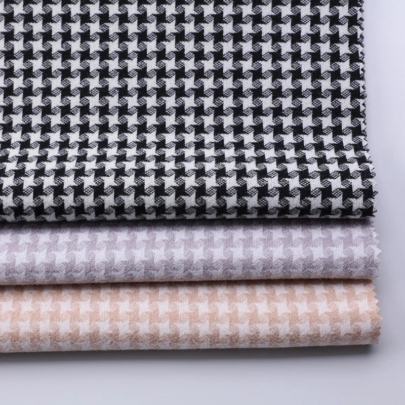 Wholesale/Supplier Winter Houndstooth Yarn Dyed Woven Polyester Wool Tweed Fabric for Women Coat