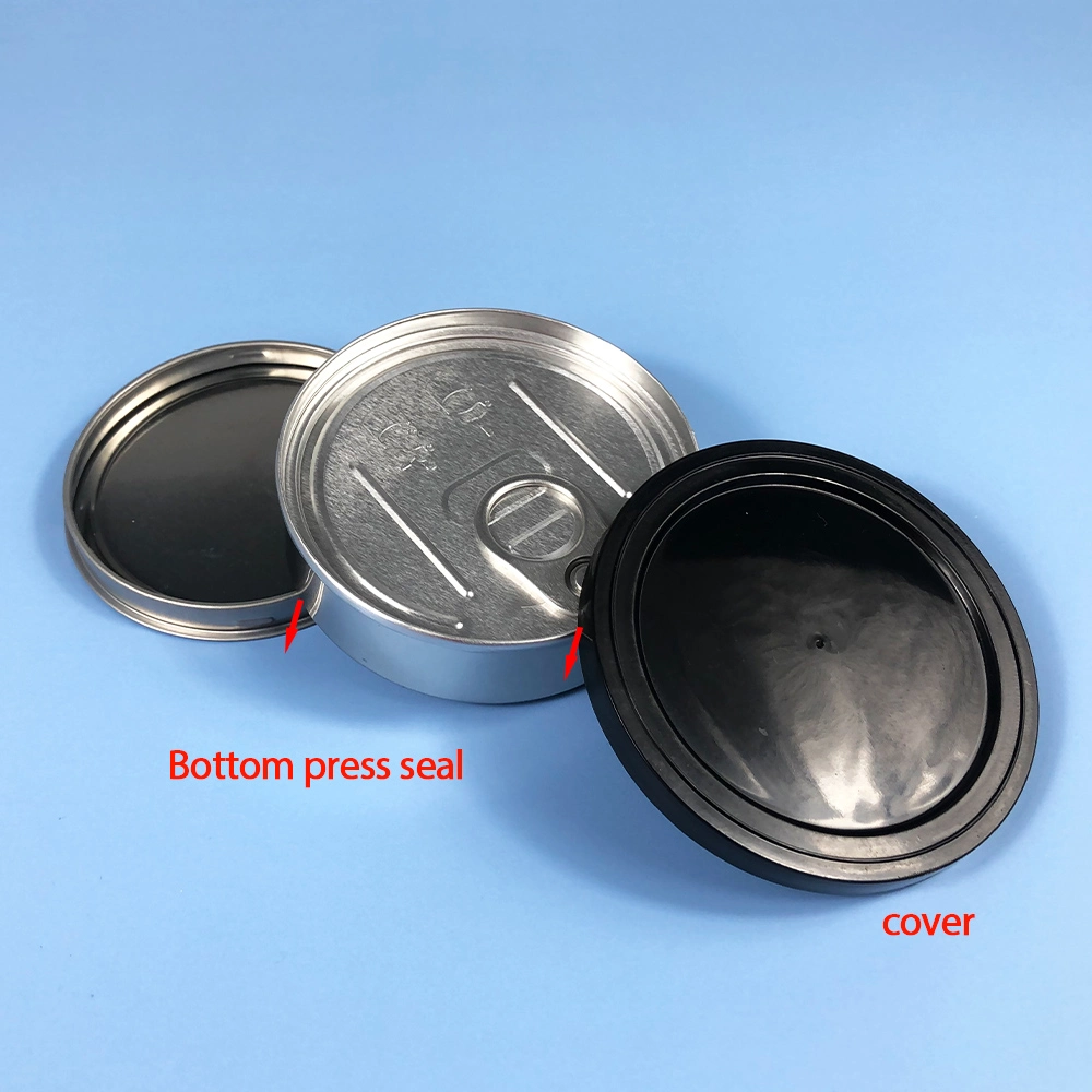 3.5g Pressitin Tuna Cans Strain Stickers Dry Herb Flower Tobacco Round Storage Box Black Lid Customize