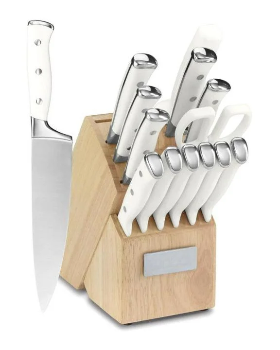 15-Piece Knife-Set with Block High Carbon Stainless Steel Forged Triple Rivet White