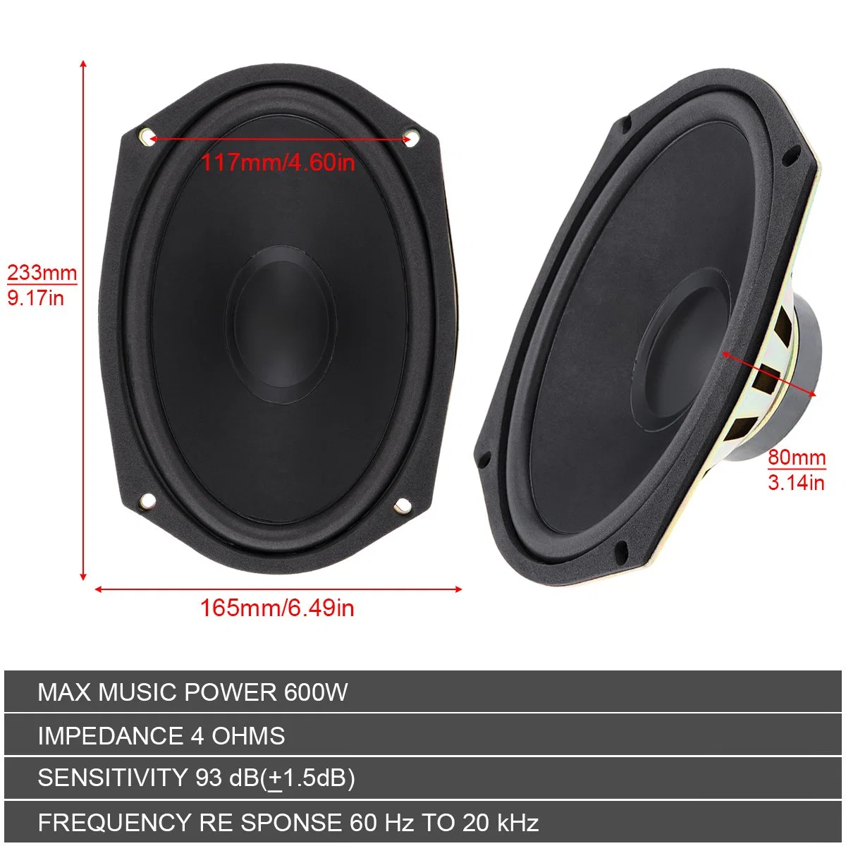 6x9 polegadas 600W Alto-falante coaxial de porta do veículo Auto música áudio Stereo Gama completa de frequência Colunas HiFi