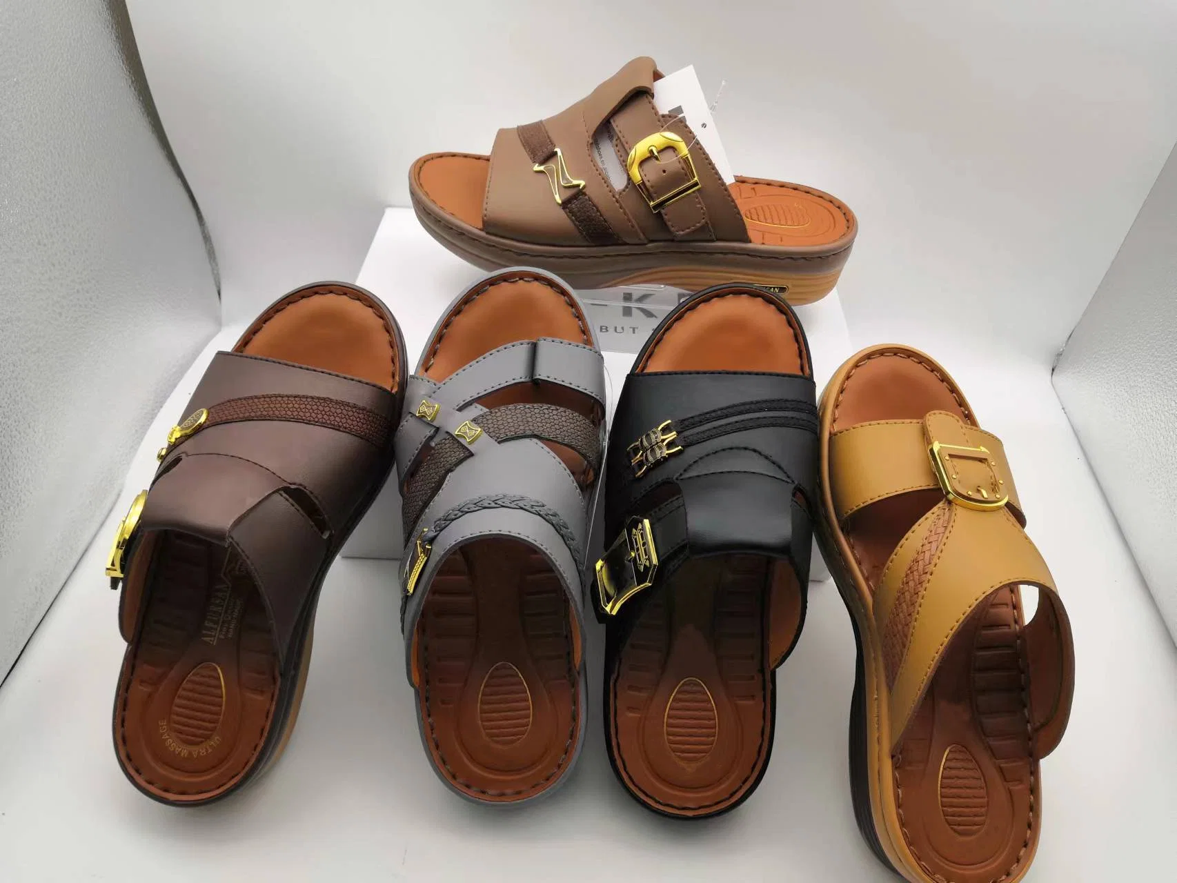 2023 Summer Men PU Arabic Flip-Flops Fashion Light Weight Suture Non-Slip Rubber Sole Persone Flip-Flop Slipper Slide