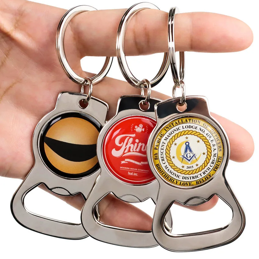 High Quality Multifunctional Stainless Steel Custom Printed Logo Metal Keyring Personalized Beer Bottle Opener Keychain Gift