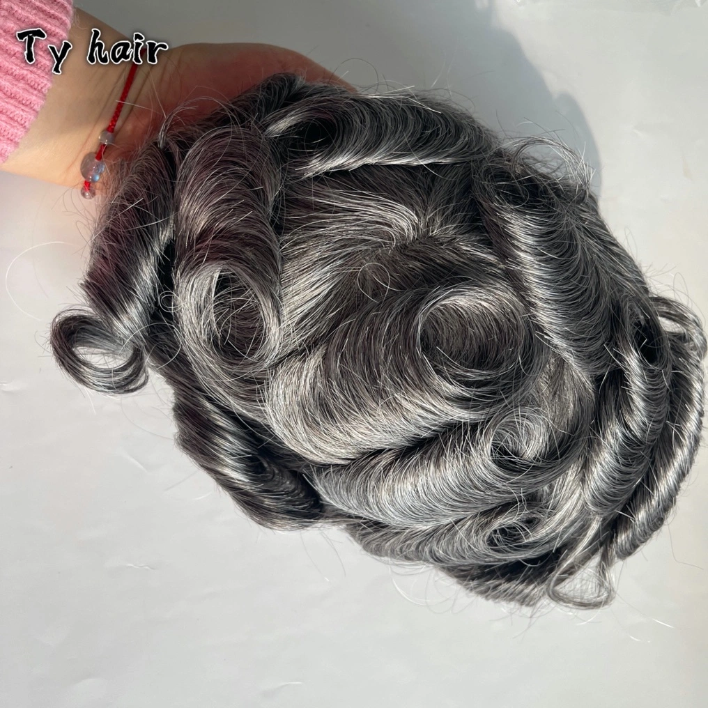 a Wig Suitable for The Elderly Grey Hair Unit Replacement Toupees Human Hair Mixed Synthetic