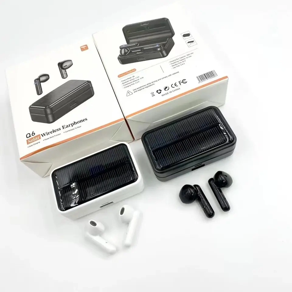 Q6 de Tws Wireless 5.0 la verdadera música estéreo auriculares Bluetooth Auriculares con estuche de carga solar auricular