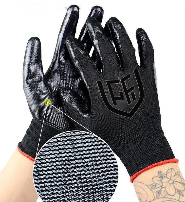 13 Gauge Nylon Knitted Latex Coated Safety Work Gloves Fingertips Reinforced