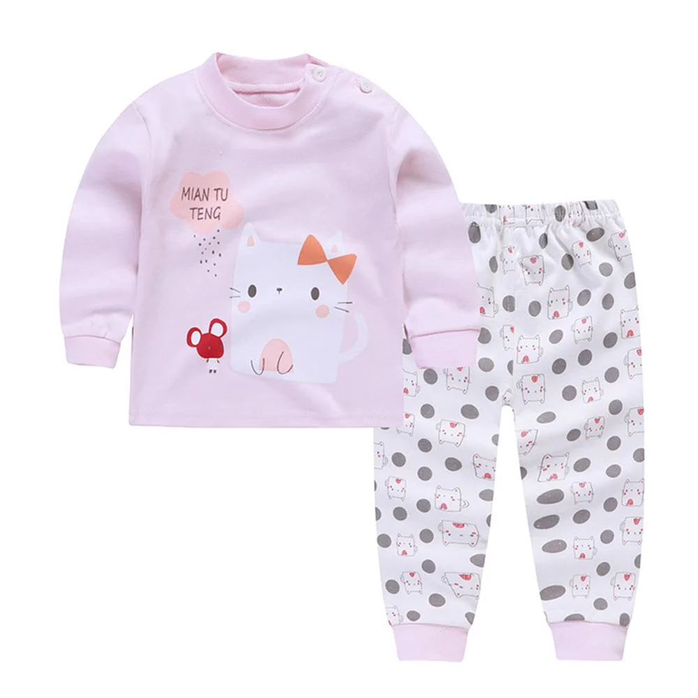 Kids 2PCS Ensemble de vêtements de nuit douce sous étiquette privée côtelée Pyjama coton bio Vêtements de bébé