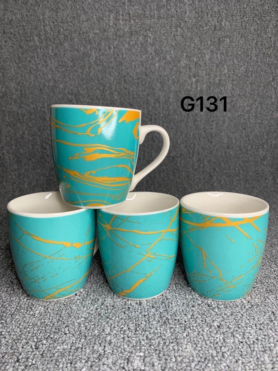 Marbling Printing Design 12oz 360ml Four Ceramic Mugs Cup Set for Gifts