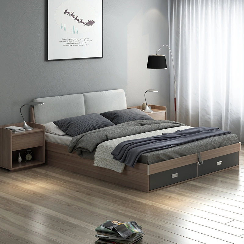 Nordic Wholesale/Supplier Modern Fashion Style Apartment Home Hotel Big Headboard King Size MDF Wooden Bedroom Furniture Set