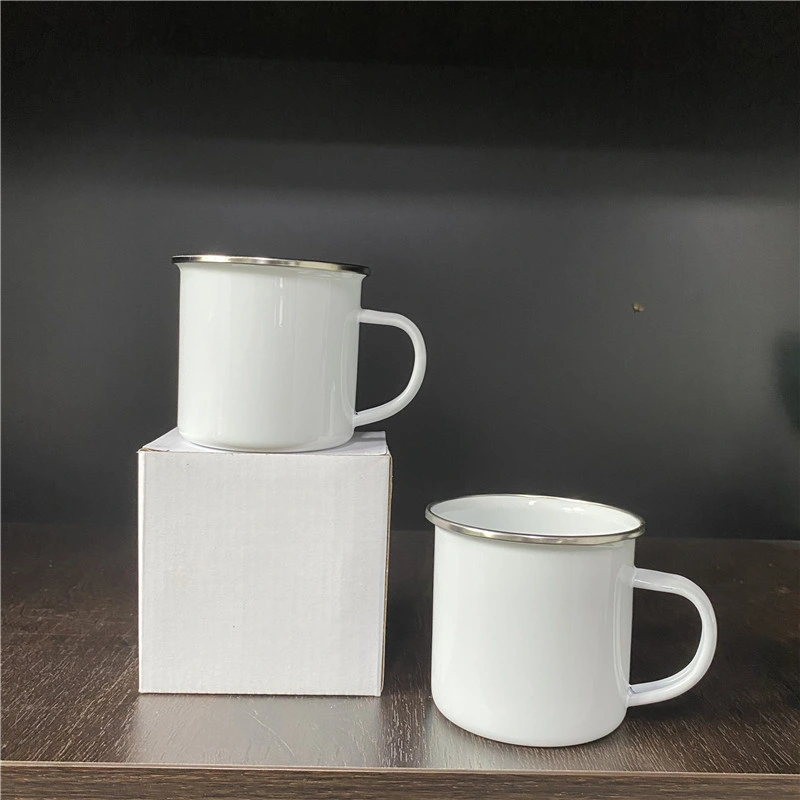 كوب من الكؤوس ذات كوب من الكاكاو Mug Tea White سعة 11 أونصة سائلة سعة 12 أونصة سائلة كوب قهوة ببطلاء فارغ مع مقبض قهوة المينا مطلية بلون فارغ