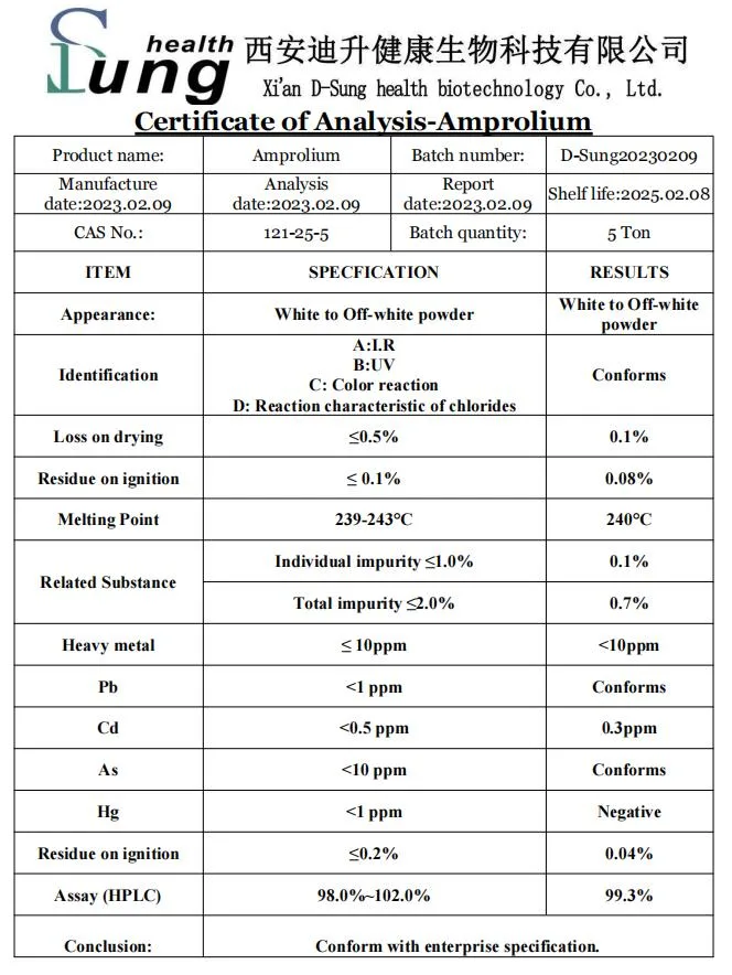 99% de pureza CAS 137-88-2 Amprólio HCl cloridrato de amprolium de matérias-primas em pó na Medicina Veterinária Amprólio