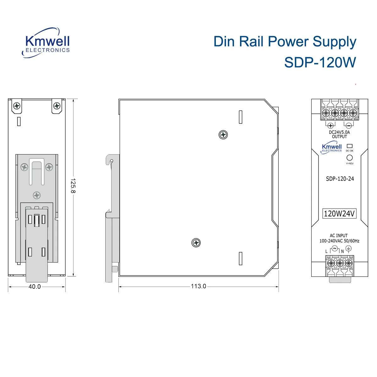 120W DC 48V DIN Rail Converter Sdp-120-48 Dual Output SMPS DIN-Rail Switching Power Supply with Kmwell Brand