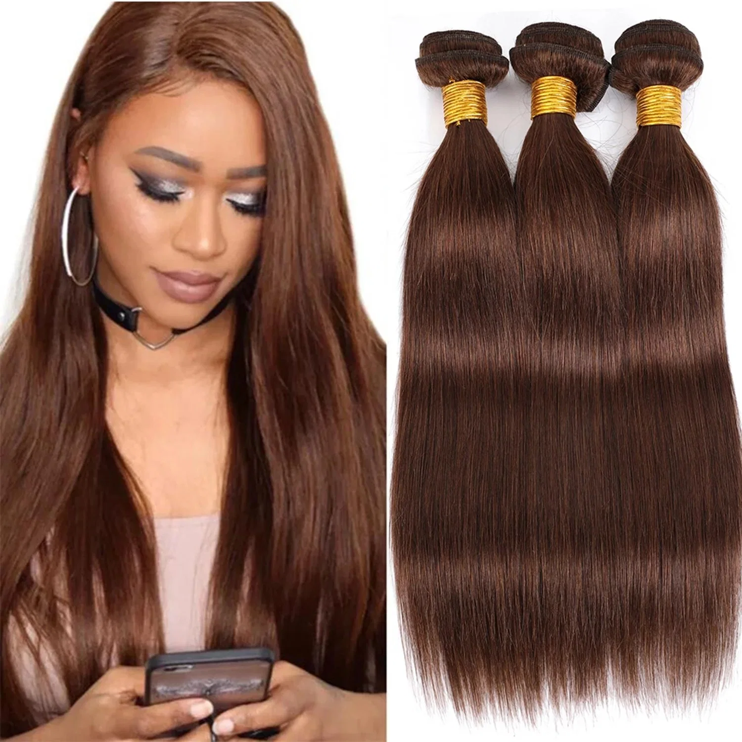 Straight Brazilian Hair Weave Bundles Brown Color Human Hair Weaving