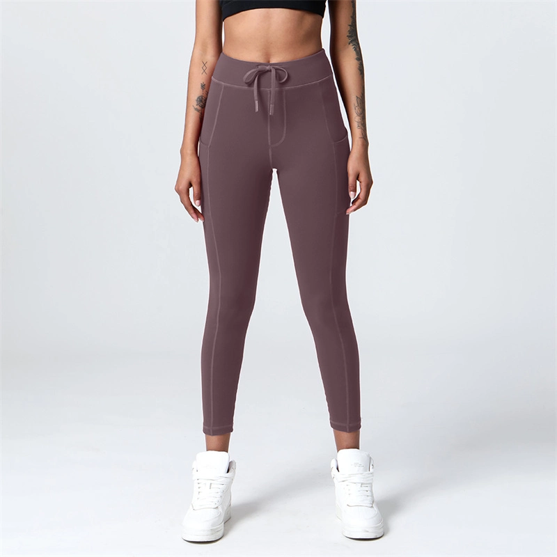 Sy-Y204 New Lace-up Pocket Yoga Pant High-Waist Hip-Lifting Joggers Gym Fitness Tight Nine-Point Sports Pants for Women Wear