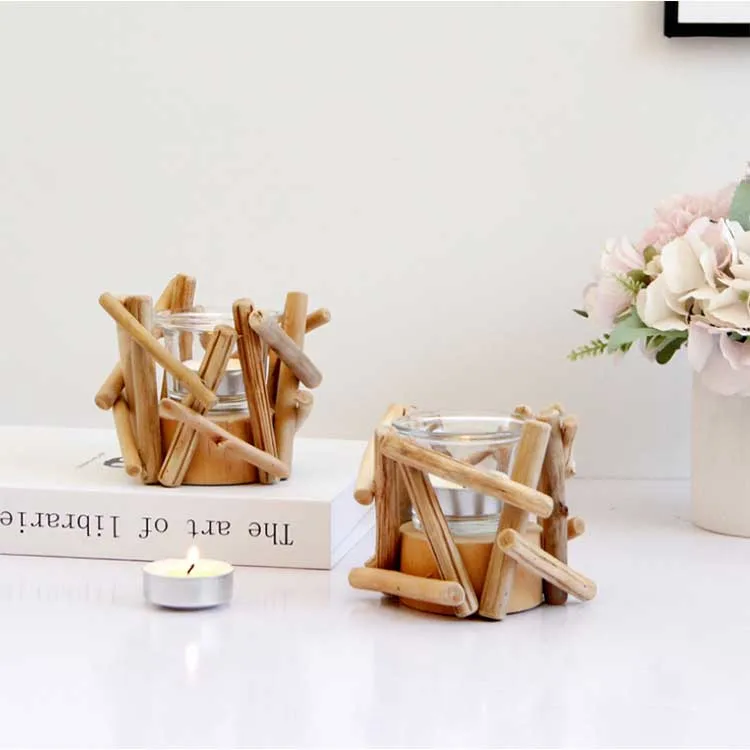 Factory Customize Wooden Tealight Christmas Candlestick Decoration Candle Holder Wooden Craft Candlestick