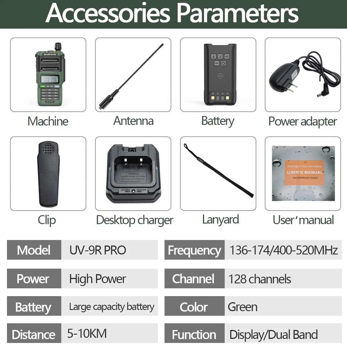 Baofeng original PRO-9r UV de alta potencia certificada de la FCC Walkie Talkie de bolsillo