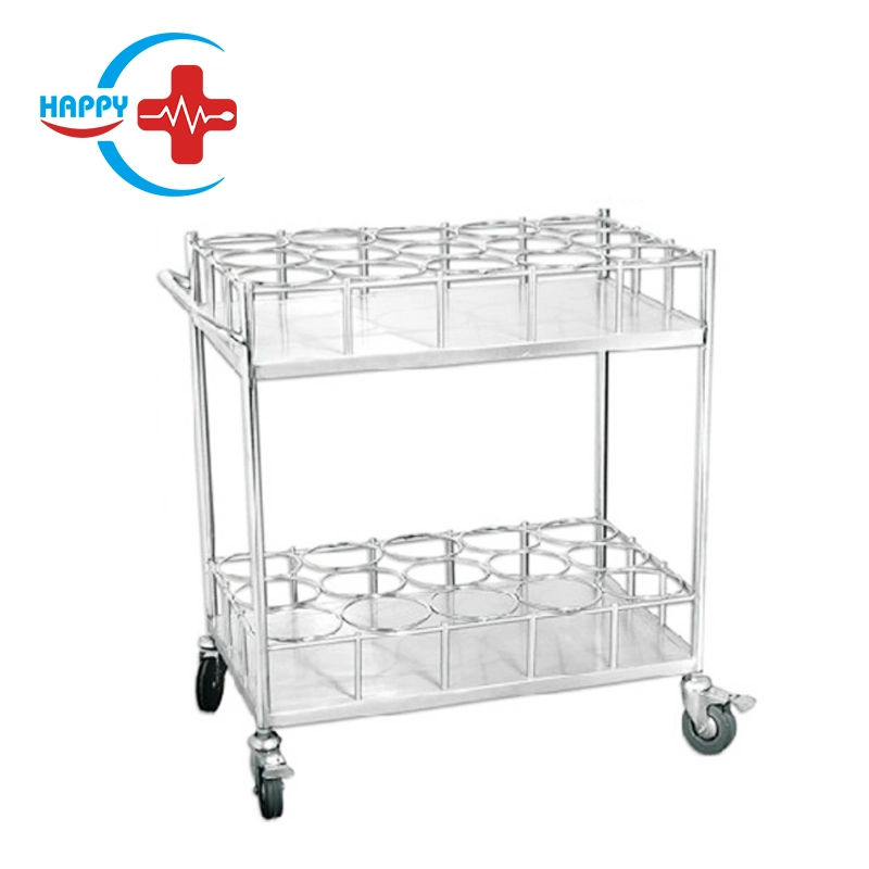 HC-M034 zwei Schichten Krankenhaus Logistik Flaschenwagen Krankenhaus Medical Stainless Stahlwagen