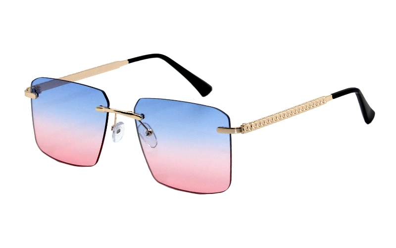 Rimless Square Gradient Lenses Inset with Metal Ring Customized Metal Women Sunglasses