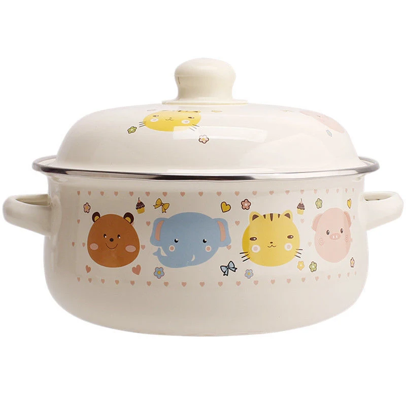 Custom Enamel Casserole 16/18/20/22/2/26cm Enamel Blanco Coating con Flower Decal Comida Pot de sopa de ollas de apila