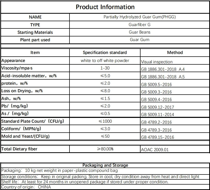 CAS 9000-30-0 Partially Hydrolyzed Guar Gum Phgg with High Dietary Fiber