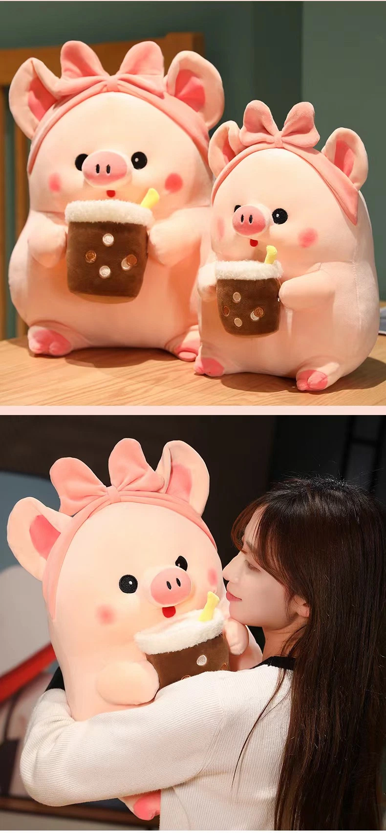 Almofada macia de brinquedo kawaii Animal para bebé Boneca Boba macia com leite de chá Toy Pig