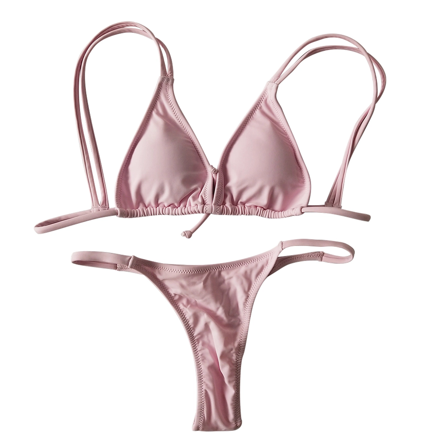 Las nuevas Damas de la cintura bajo el doble de la eslinga profunda V bikini tanga transparente Color sólido traje de baño