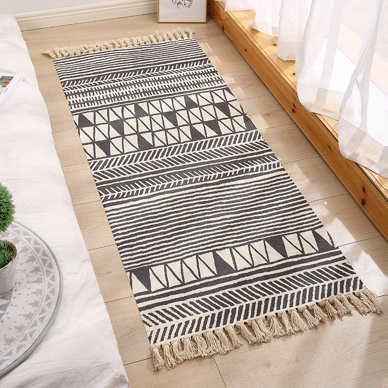 Cotton and Linen Tassel Woven Floor Mat Door Bedroom Tapestry Decorative Blanket Tea Living Room Carpet Area Rug