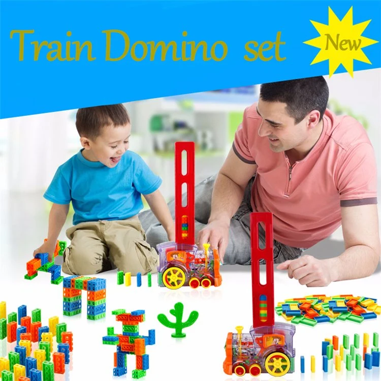 2021 Transparent Automatic Domino Train Toys Dominoes Game for Kids Play