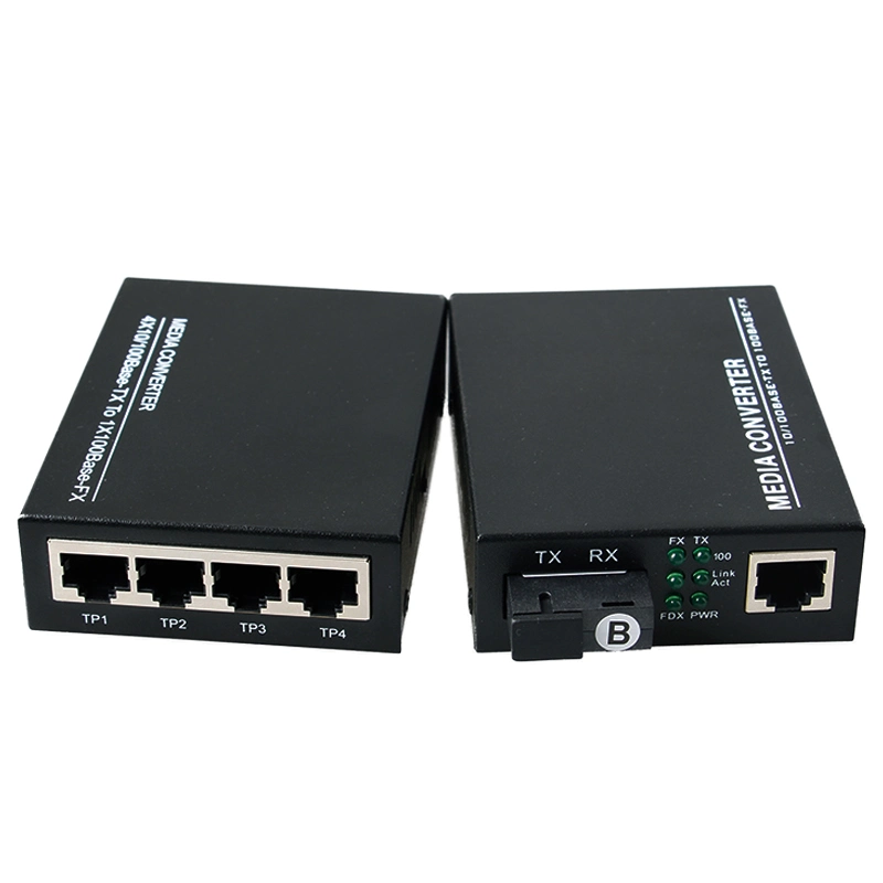 4 RJ45 Port 10/100Mbps Optical Fiber Media Converter Single Fiber Wdm Optical Transceiver (MC1004SC)