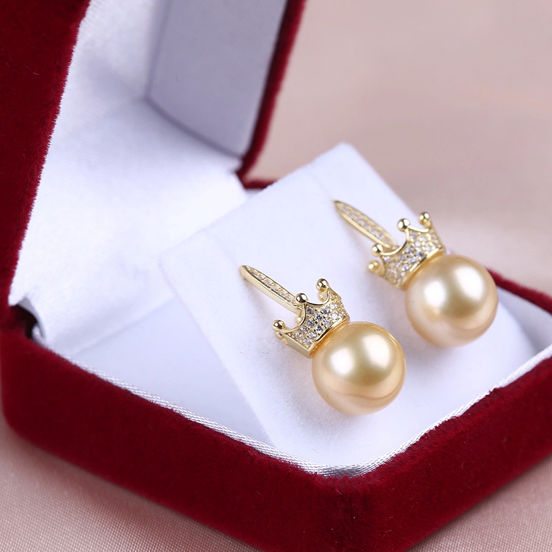 10-11mm AAA Grade Natural Golden Color South Sea Pearl Stud Drop Earrings for Women Gift