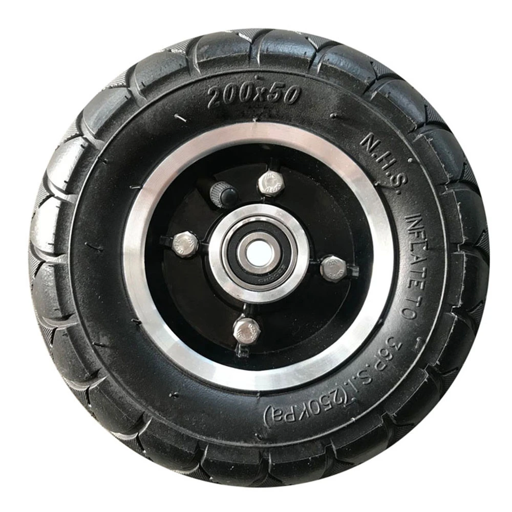 8 Inch Pneumatic Rubber Tire Wheel with Steel Rim and Axle Adjustable Sleeve Length 200X50 Wheel