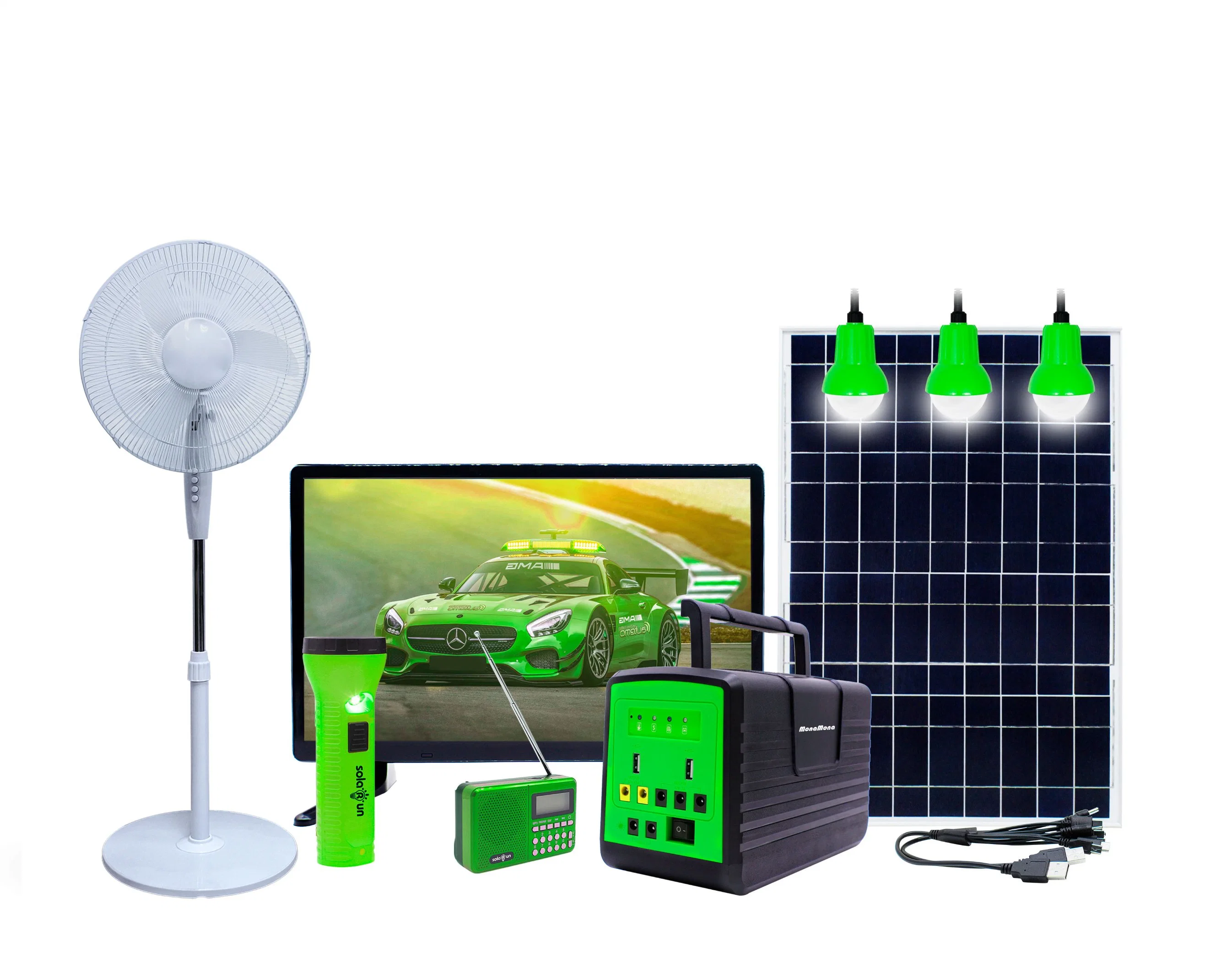 Système d'éclairage solaire portable hors réseau à paiement à l'utilisation pour alimenter une télévision, un ventilateur en courant continu