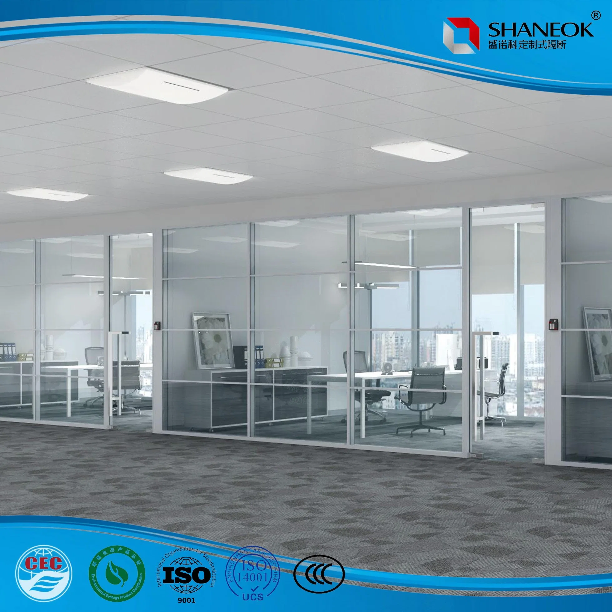 Chinese Customized Sound Proof Safety Aluminum Tempered Glass Wall Office Partitions Building Material