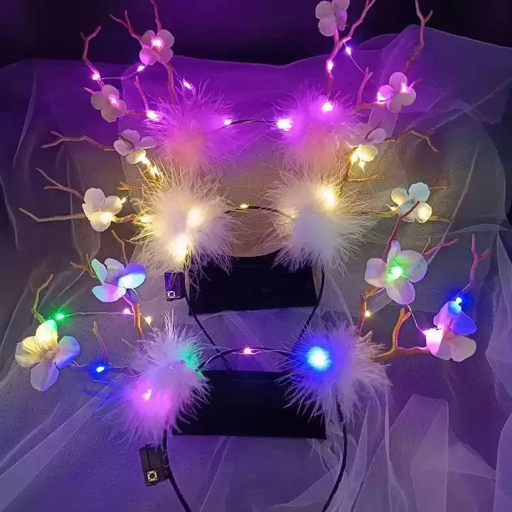 Hot Sale Colorful LED Glowing Glitter Feather LED Hairband Headgear Party Supplies Wholesale/Supplier