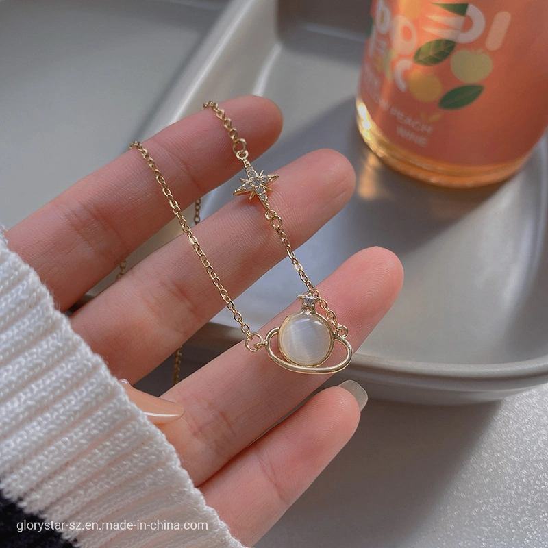 Korean Fashion Zircon Crystal Pendant Stainless Steel Jewelry Necklace