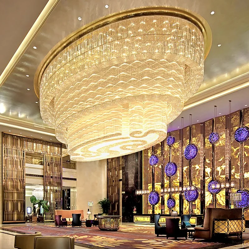 Big Hotel Project Modern Luxury Gold Crystal Ceiling Light Hotel Banquet Hall LED Chandelier Large Ceiling Crystals Chandelier