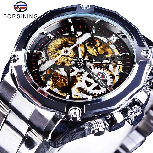 Winner Men Top Brand Luxury Transparent Fashion Diamond Luminous Gear Movement Royal Design Male Mechanical Skeleton Wrist Watch