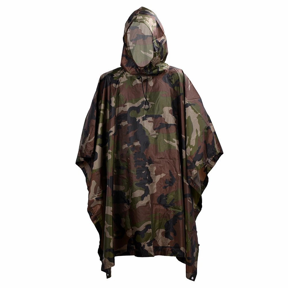 PVC العسكرية Coated Rain Gear Camo يخيّم بوليستر كرتوني مضاد للماء معطف مطر بونشو