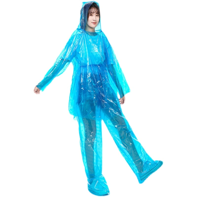 42inch OEM Blue Disposable CPE Plastic Raincoats with Pants