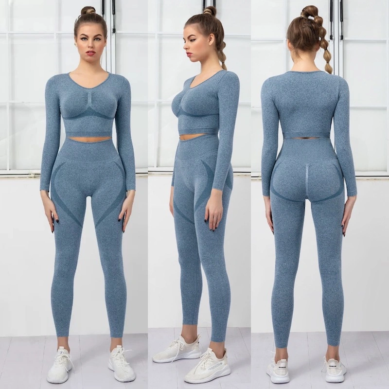 Stylish Tiktok Trendy Althetic Wear Track Suits for Ladies, Seamless Contour Leggings + Long Sleeve Ruched Top Yoga Fitness Sweatsuits Leisure Running Clothes