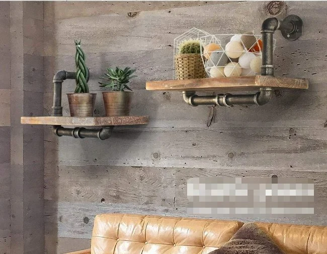 Industrial Pipe Shelf 2 Layer Pipe Design Rustic Wood Ladder Bookshelf DIY Wall Shelving