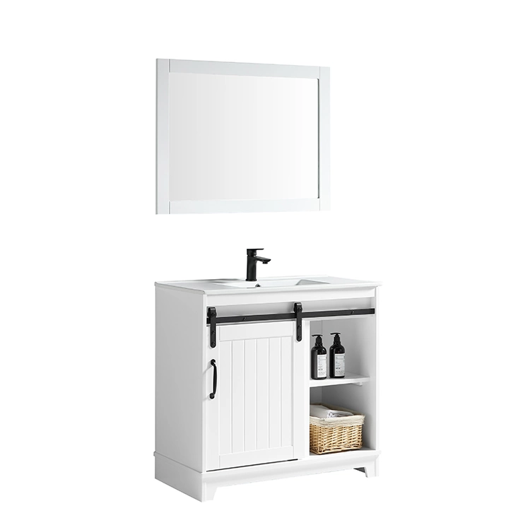 Factory Hangzhou Ceramics American Style Bathroom Wooden Basin Cabinet Vanity with Mirror