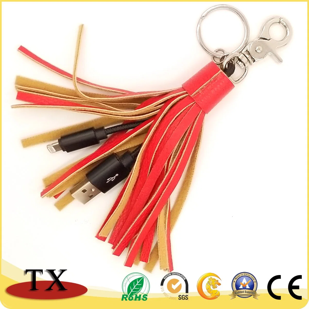 Leather Tassels Data Cable Key Chain